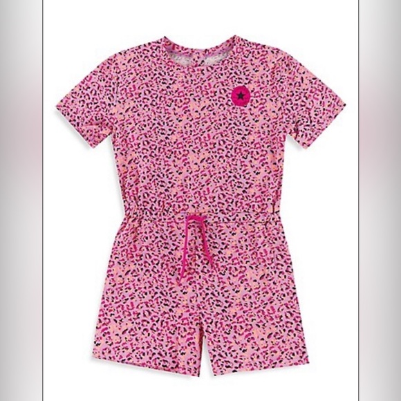 Converse NWT Girl's Leopard-Print Short-Sleeve Romper - Picture 1 of 1